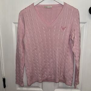 Fairway & Greene Women’s Pink Cable-knit Pima Cotton Sweater Pink Size L Logo